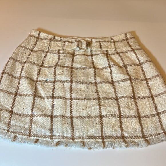 Leyden Monroe Plaid Printed MiniSkirt Size Small Ivory Tan Checked Academia NWT - Picture 11 of 14